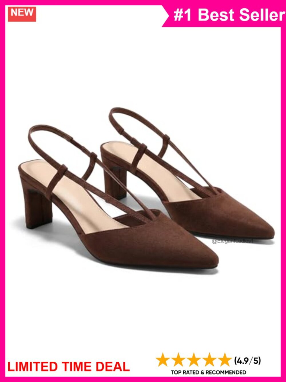 Faux Suede Slingback Pumps with Chunky Heel and Pointed Toe
